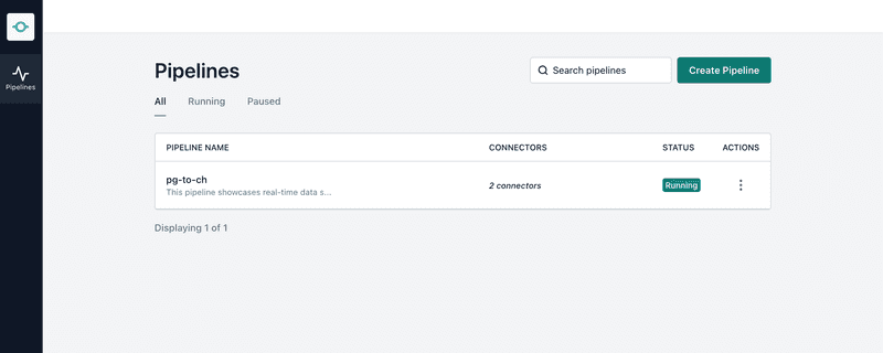 Conduit UI showcasing current pipelines running. You can have as many pipelines you want here.